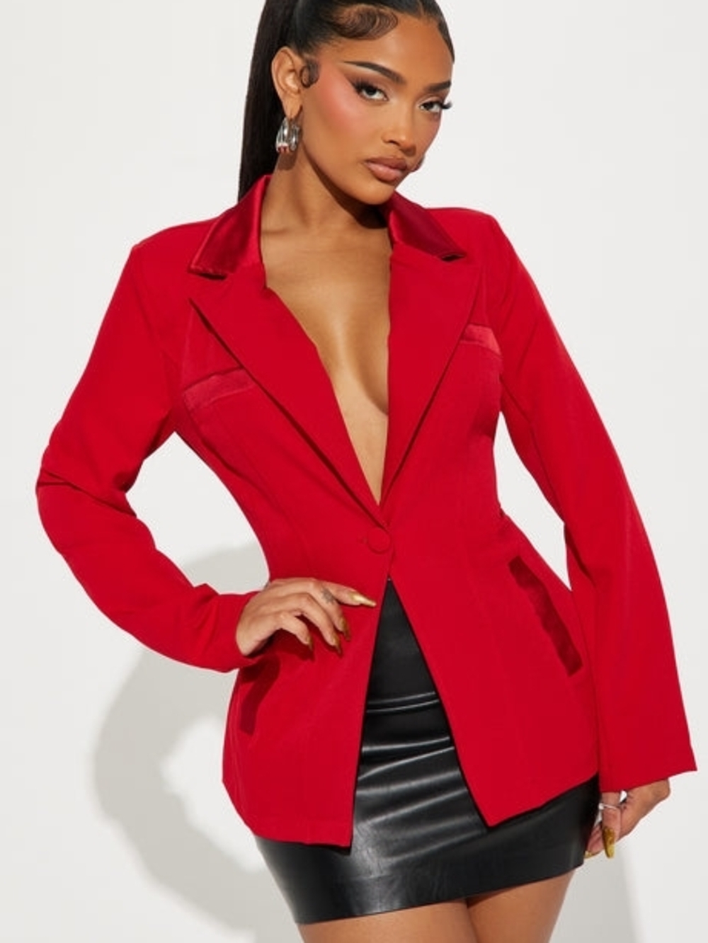 Fashion Nova Red Tailored Single-Button Blazer